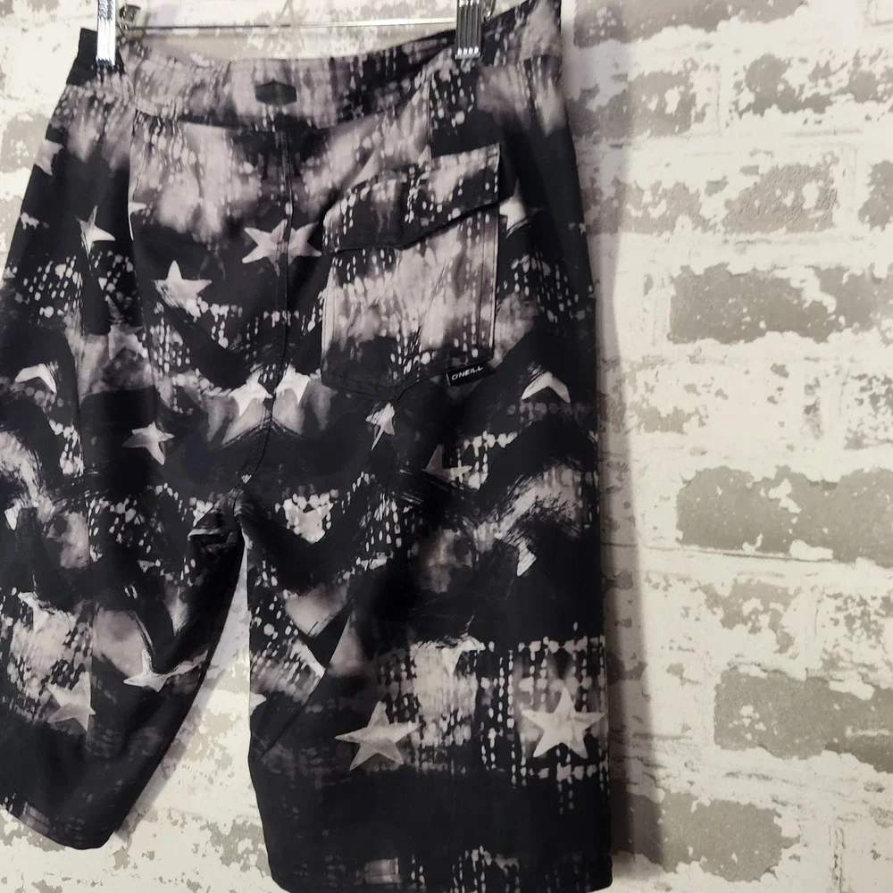 ONeill Hyperfreak‎ Mens Board Shorts Surfer Black White Star Print Size 30 Beach